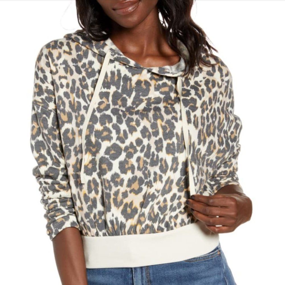 BP Cropped Leopard Print Hooded Sweatshirt